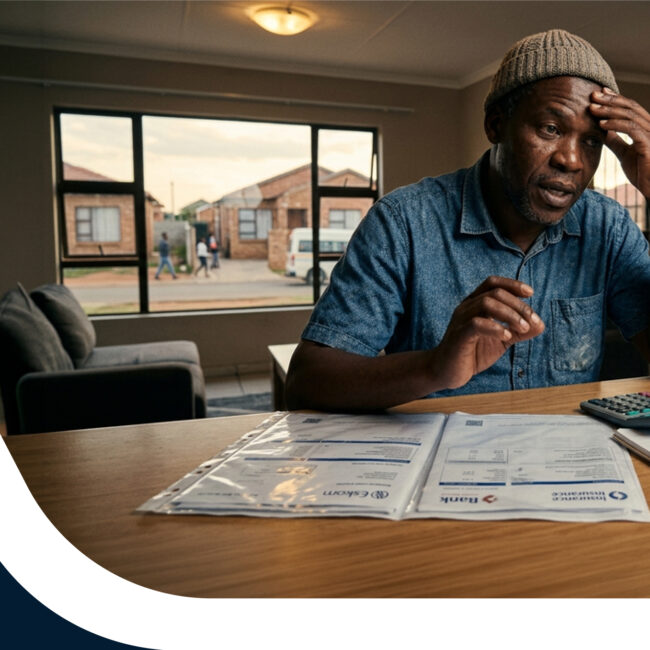 Concerned man who is financially overstretched examining his finances.